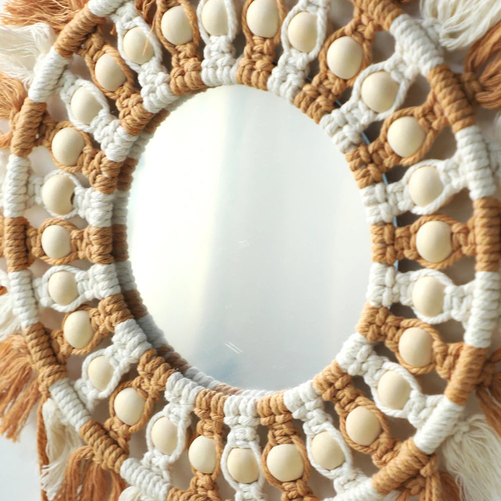 Handwoven Macrame Leaf Mirror