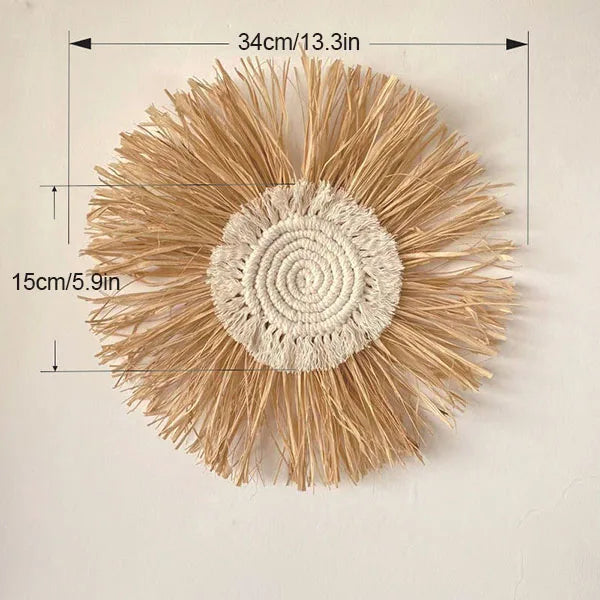 🌾 Natural Raffia Boho Wall Hanging – Handmade Farmhouse Charm 💛