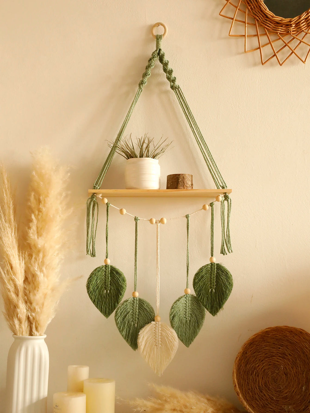 Leaf Macrame Floating Shelf Tapestry