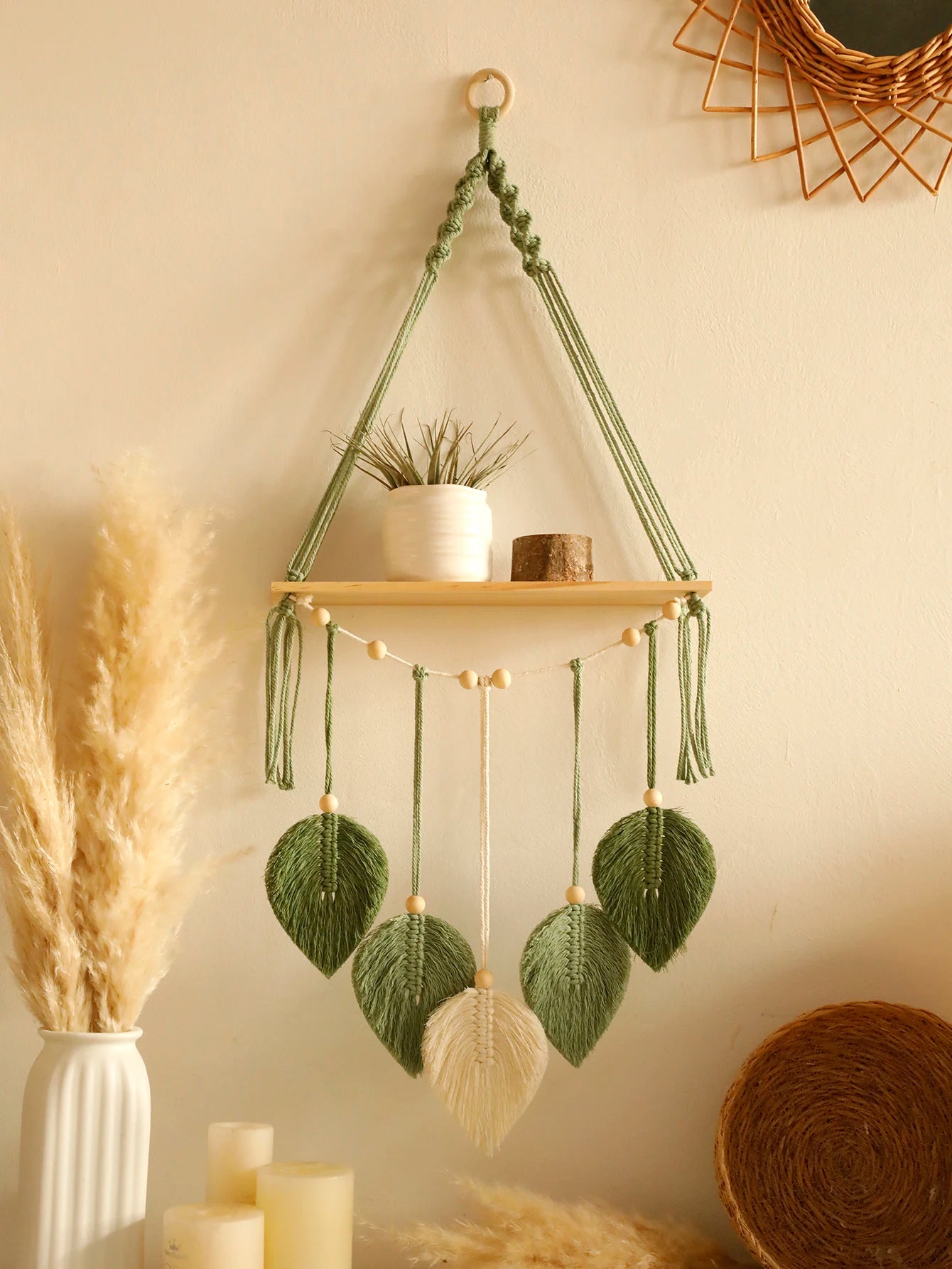 Leaf Macrame Floating Shelf Tapestry