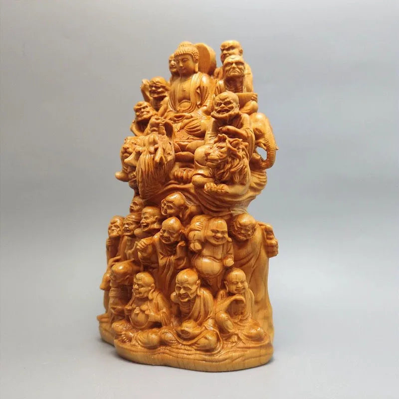 Hand-Carved Eighteen Arhats Buddha Statue