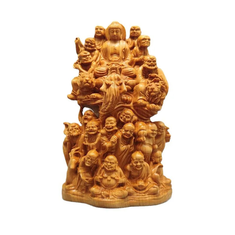 Hand-Carved Eighteen Arhats Buddha Statue