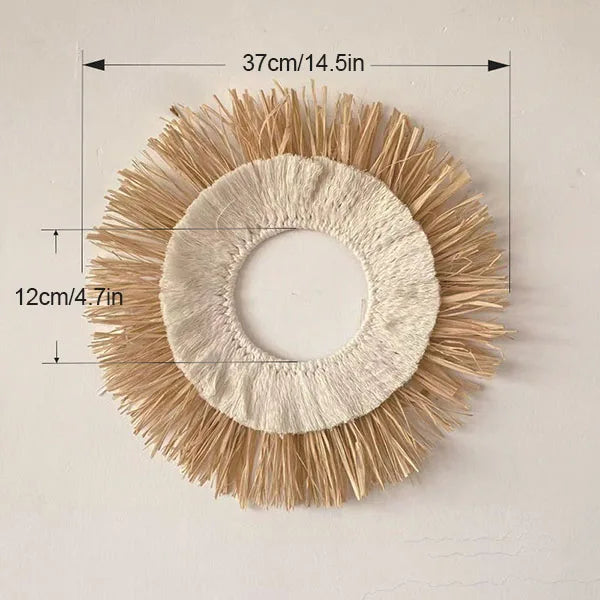 🌾 Natural Raffia Boho Wall Hanging – Handmade Farmhouse Charm 💛