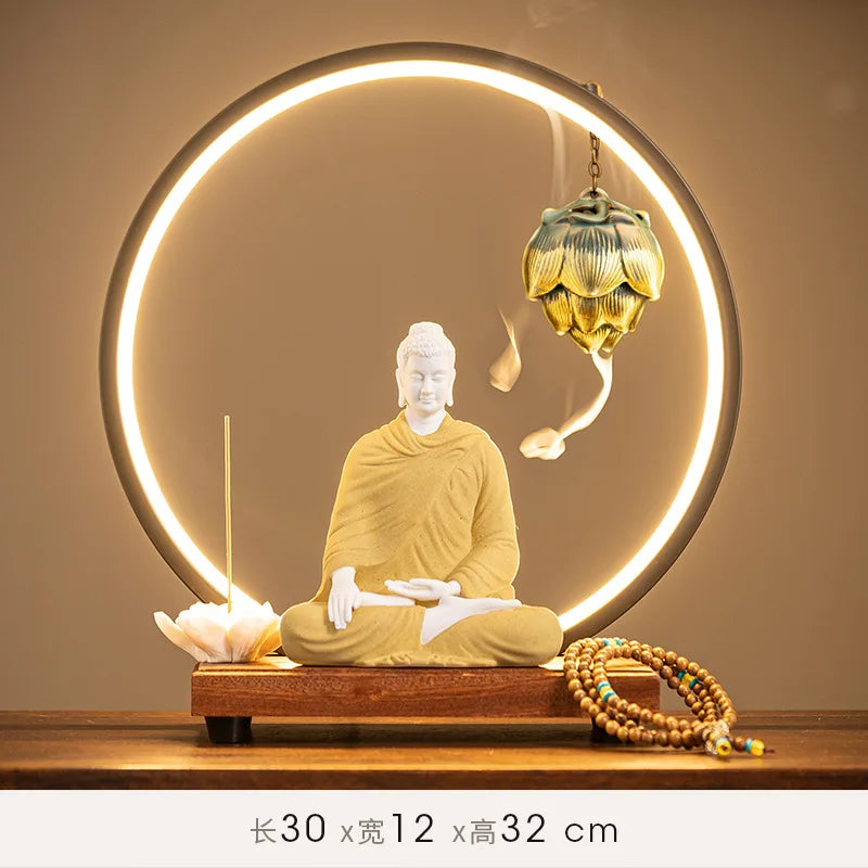 Buddha Statue Sakyamuni Buddha Figure Tathagata Buddha Statue Ceramic Lamp Circle Living Room For Incense Porch Home Decor