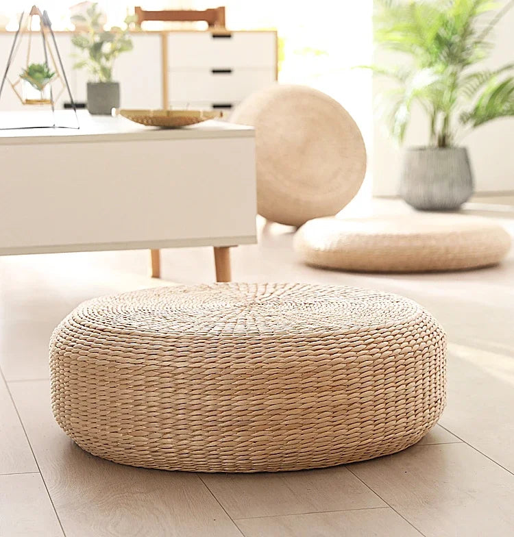 Straw futon seat cushion Japanese tatami meditation kneeling prayer mat Hand woven natural cushion