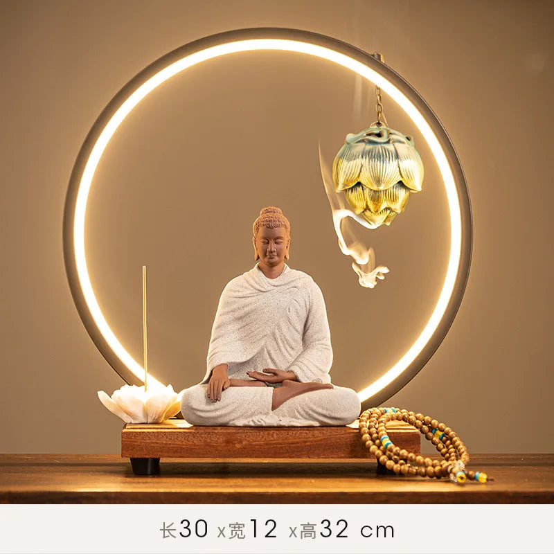 Buddha Statue Sakyamuni Buddha Figure Tathagata Buddha Statue Ceramic Lamp Circle Living Room For Incense Porch Home Decor