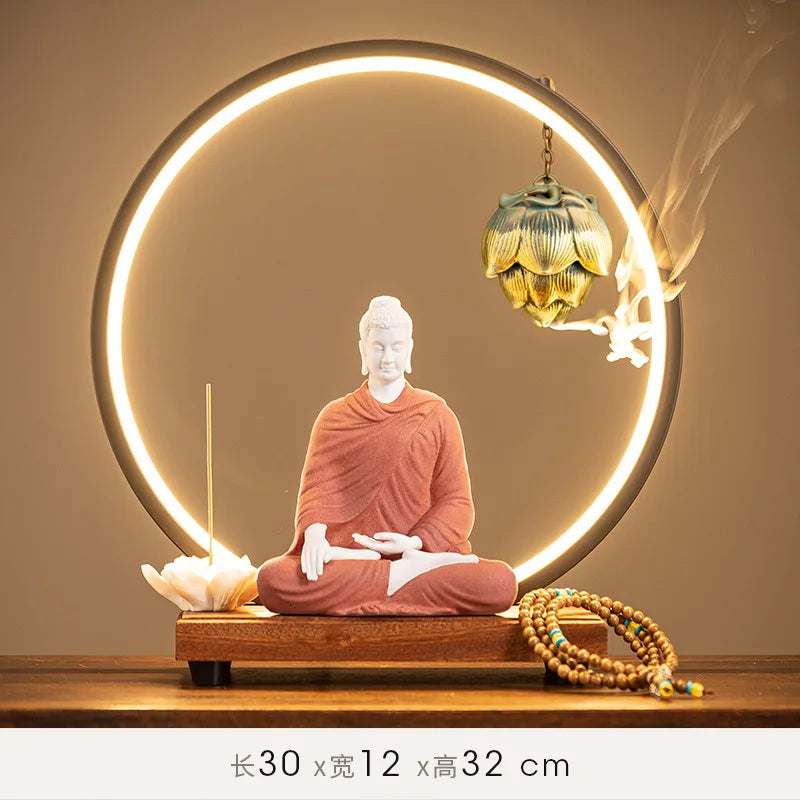 Buddha Statue Sakyamuni Buddha Figure Tathagata Buddha Statue Ceramic Lamp Circle Living Room For Incense Porch Home Decor