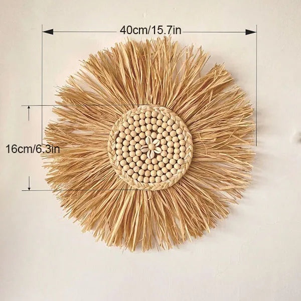 🌾 Natural Raffia Boho Wall Hanging – Handmade Farmhouse Charm 💛
