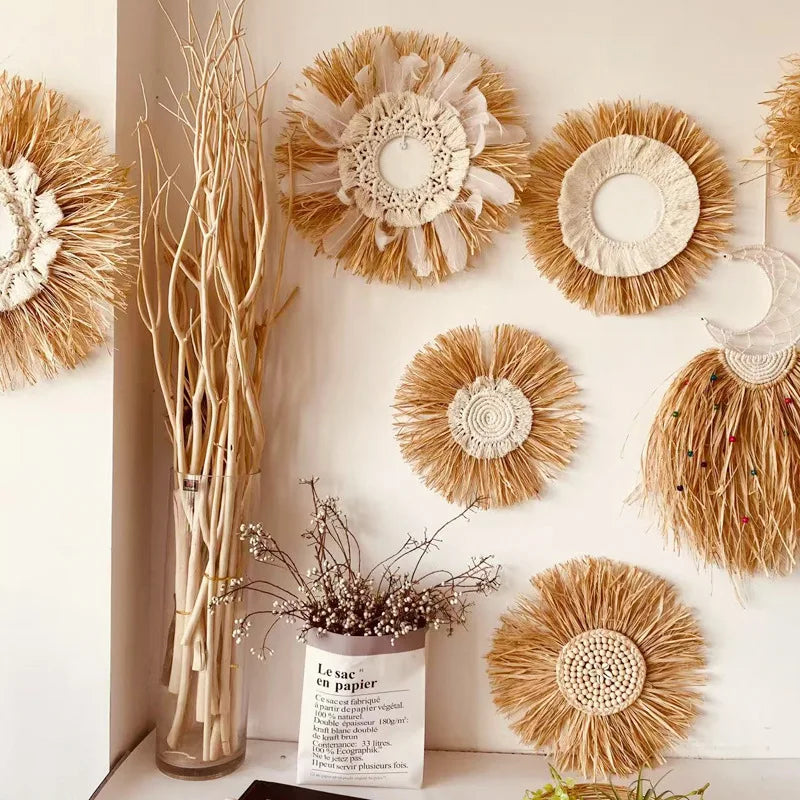 🌾 Natural Raffia Boho Wall Hanging – Handmade Farmhouse Charm 💛