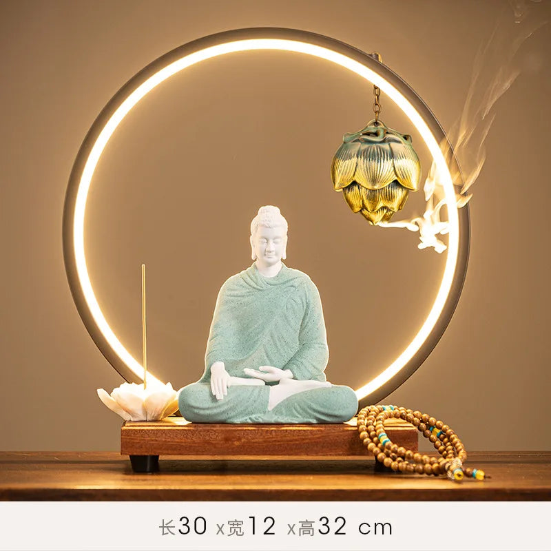 Buddha Statue Sakyamuni Buddha Figure Tathagata Buddha Statue Ceramic Lamp Circle Living Room For Incense Porch Home Decor