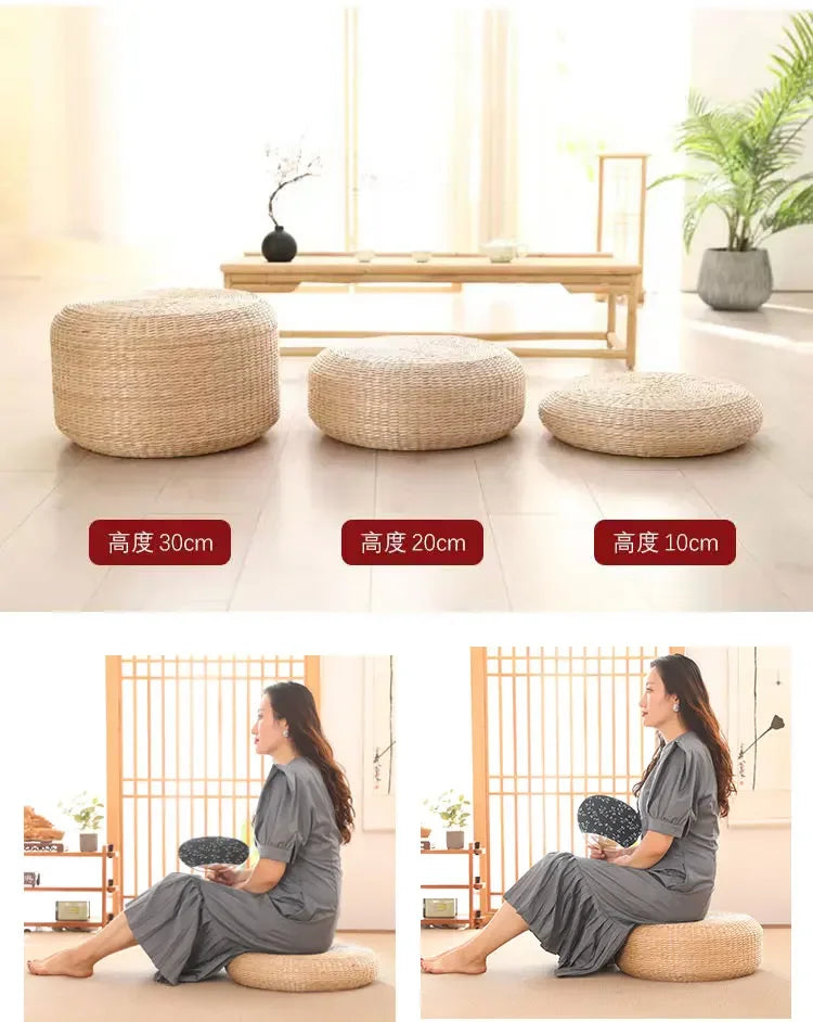 Straw futon seat cushion Japanese tatami meditation kneeling prayer mat Hand woven natural cushion