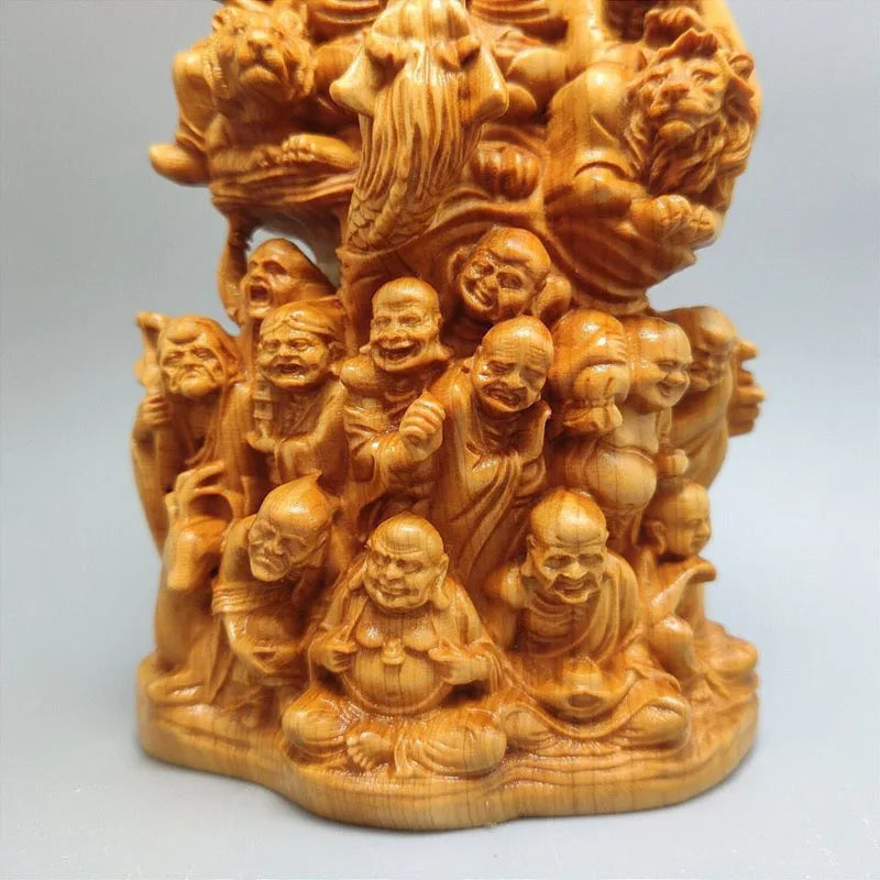 Hand-Carved Eighteen Arhats Buddha Statue
