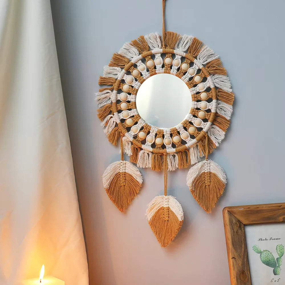 Handwoven Macrame Leaf Mirror