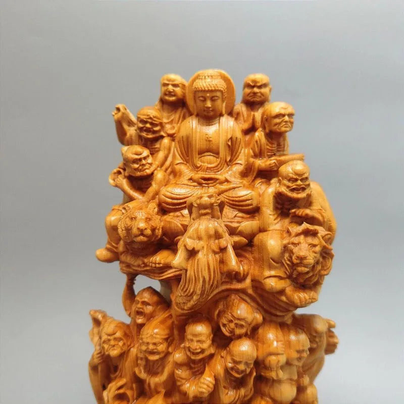 Hand-Carved Eighteen Arhats Buddha Statue