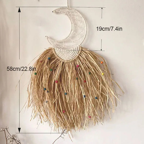 🌾 Natural Raffia Boho Wall Hanging – Handmade Farmhouse Charm 💛
