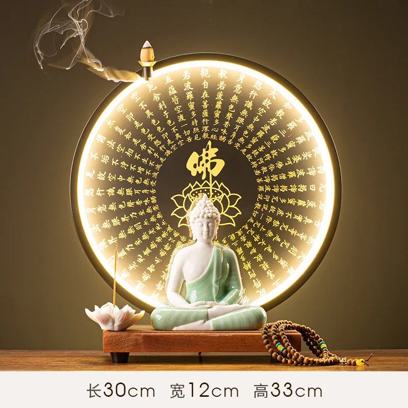 Buddha Statue Tathagata Buddha Figure Sakyamuni Large Buddha Statue Ceramic Lamp Circle Customized For Incense Porch Home Decor