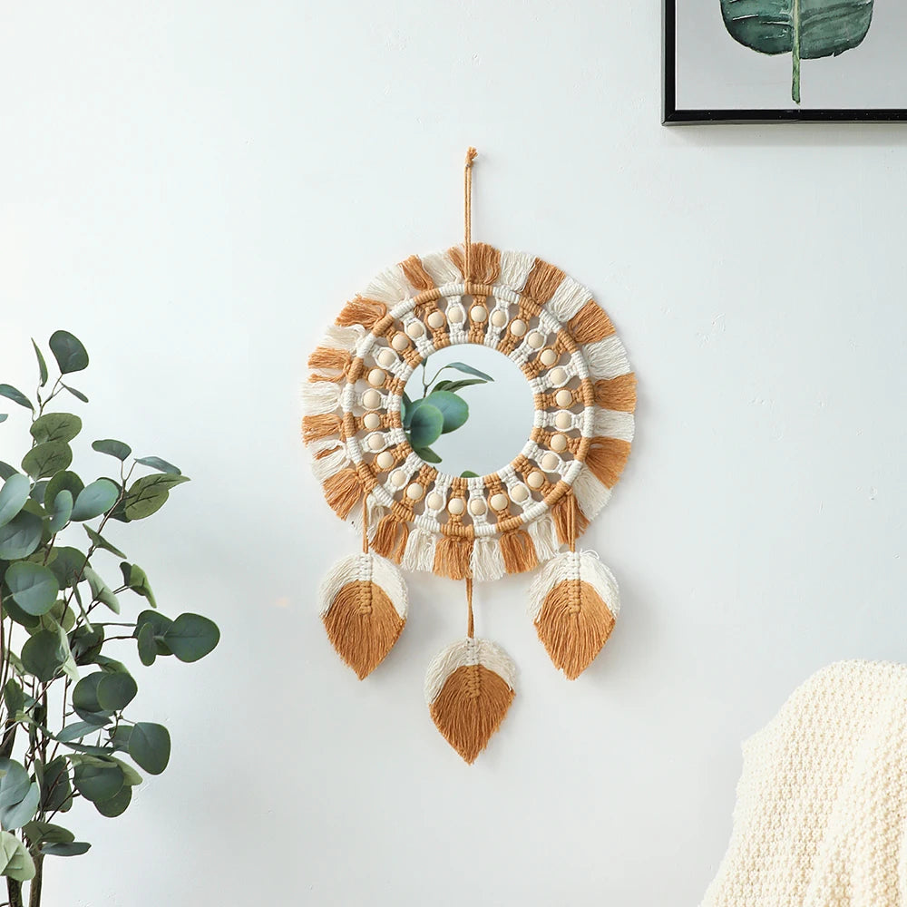 Handwoven Macrame Leaf Mirror