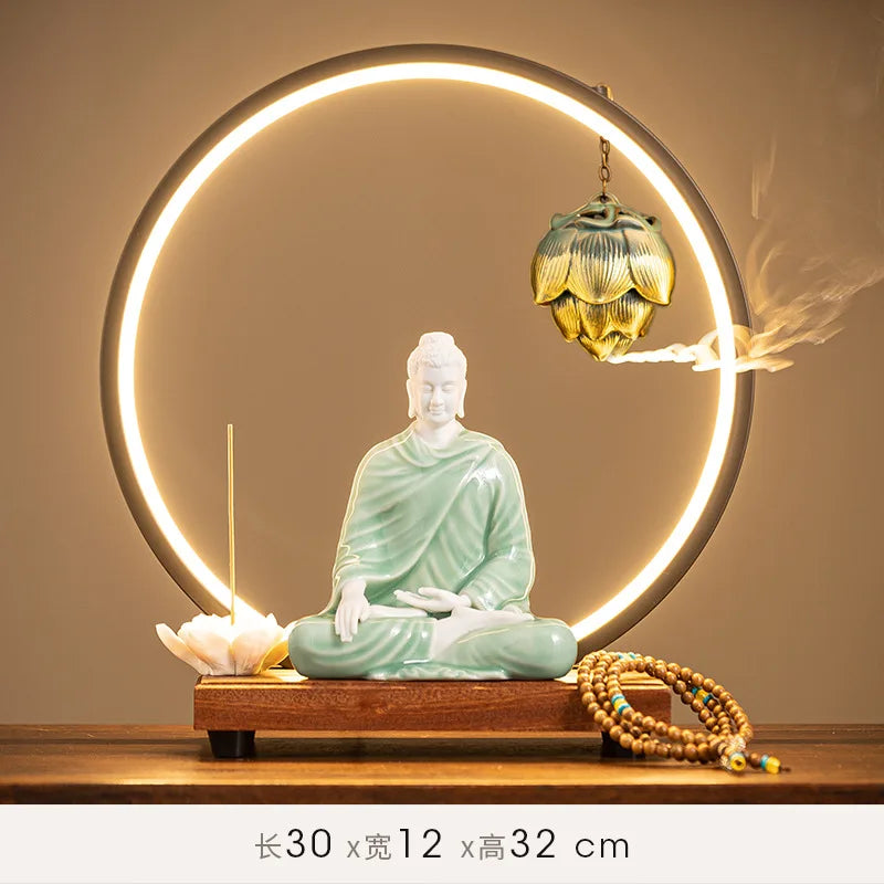 Buddha Statue Sakyamuni Buddha Figure Tathagata Buddha Statue Ceramic Lamp Circle Living Room For Incense Porch Home Decor