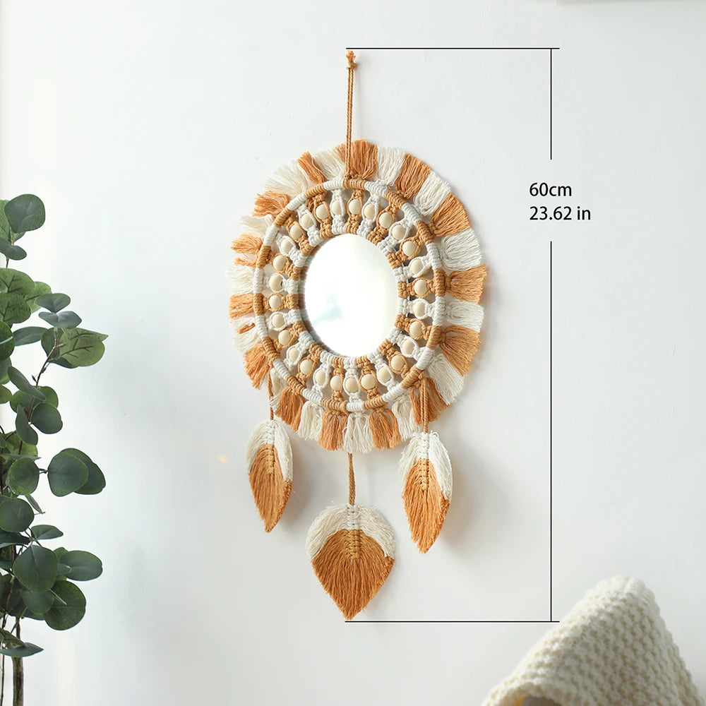 Handwoven Macrame Leaf Mirror