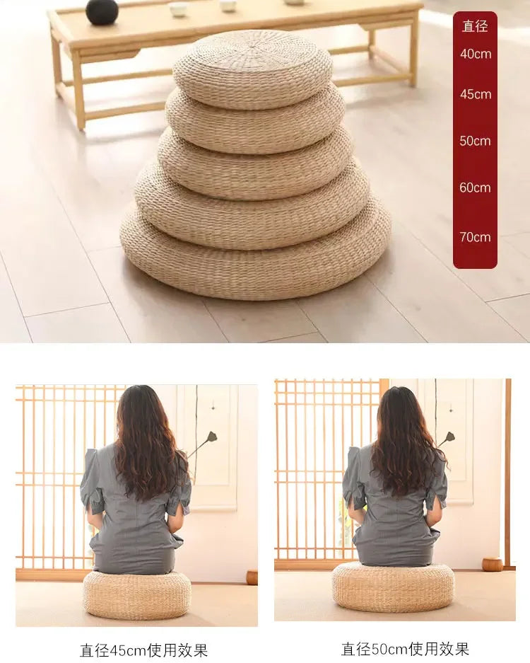Straw futon seat cushion Japanese tatami meditation kneeling prayer mat Hand woven natural cushion
