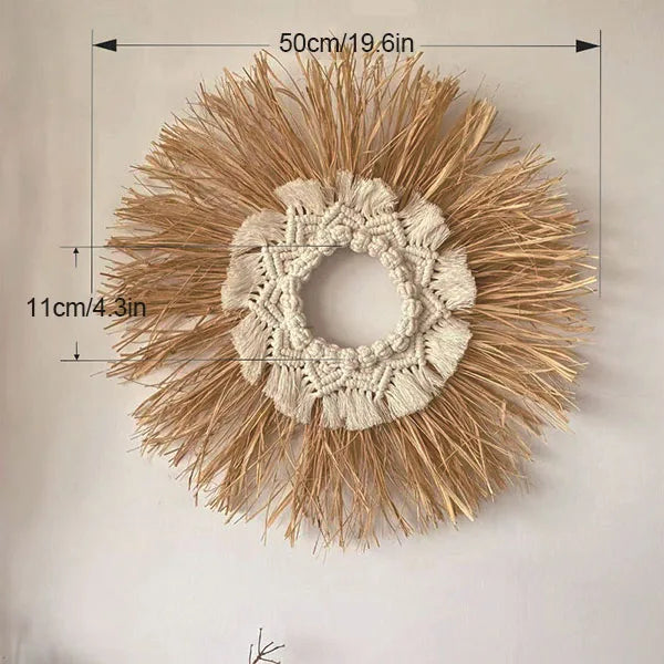 🌾 Natural Raffia Boho Wall Hanging – Handmade Farmhouse Charm 💛