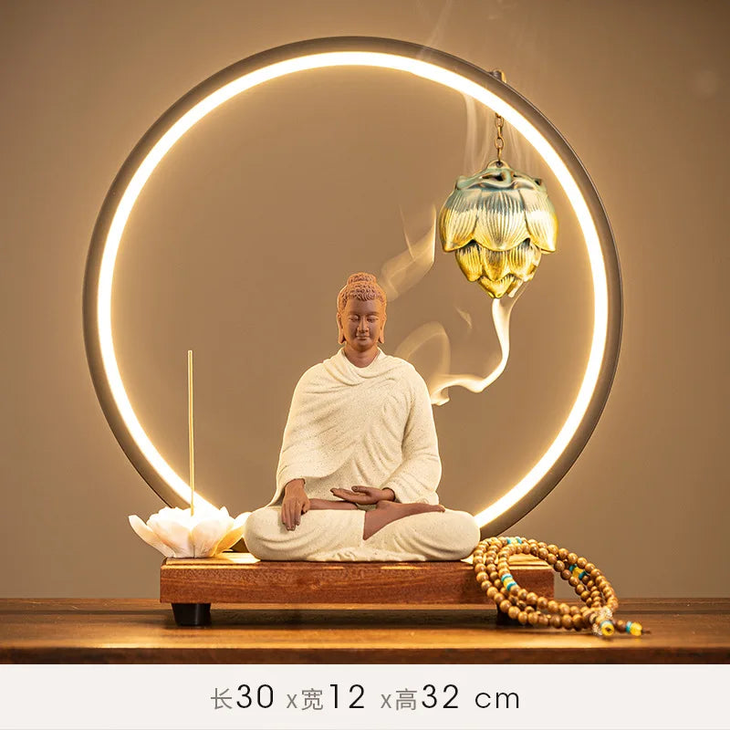 Buddha Statue Sakyamuni Buddha Figure Tathagata Buddha Statue Ceramic Lamp Circle Living Room For Incense Porch Home Decor