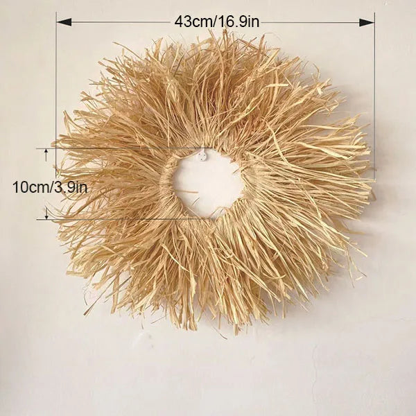 🌾 Natural Raffia Boho Wall Hanging – Handmade Farmhouse Charm 💛
