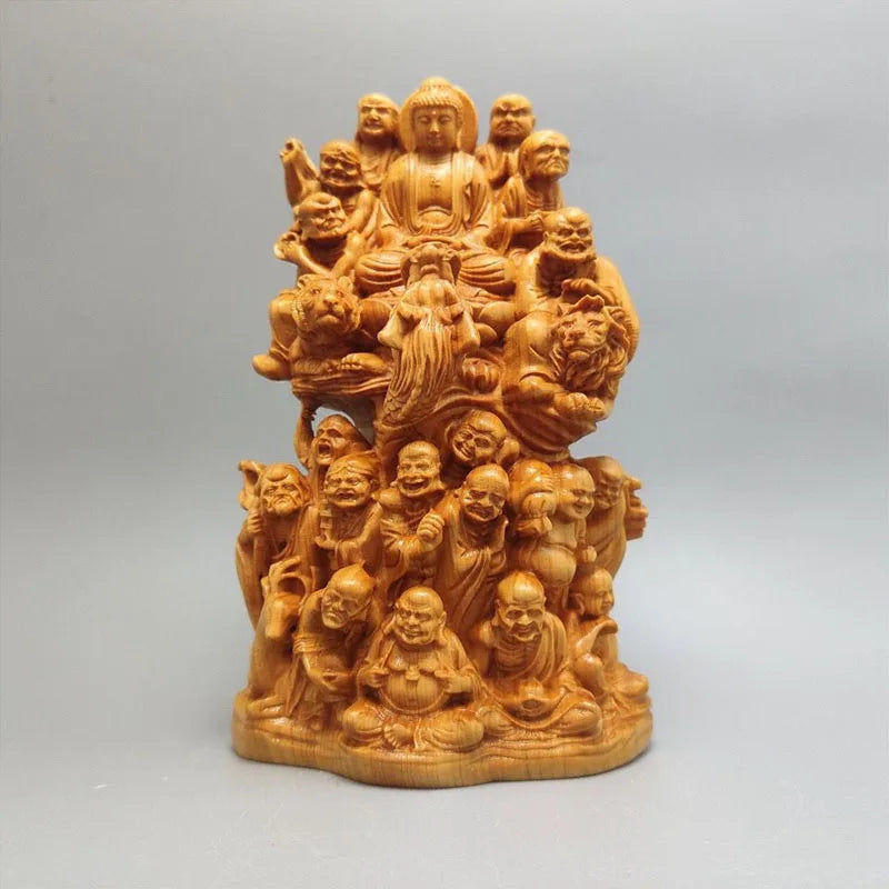 Hand-Carved Eighteen Arhats Buddha Statue